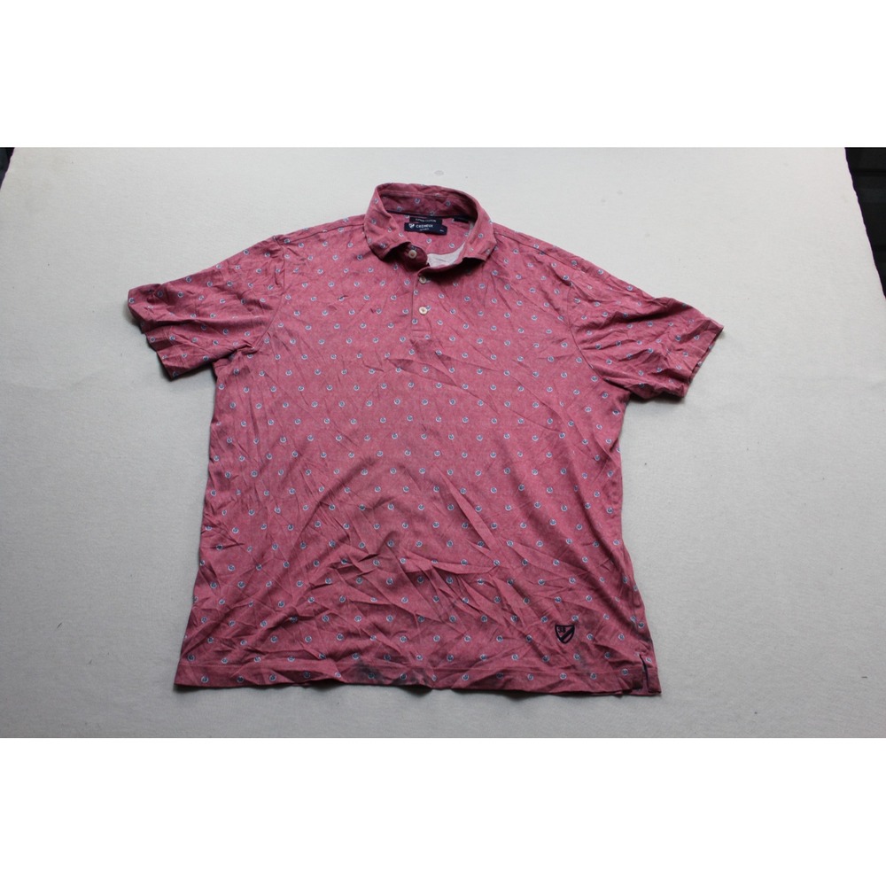 Cremieux Polo Shirt Mens Medium Pink Fair Supima Cotton Floral Micro Print